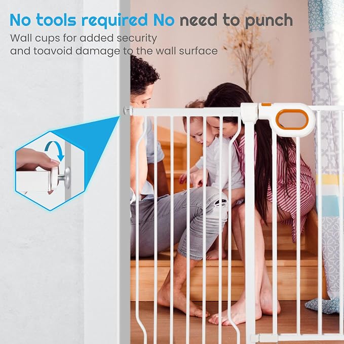 owlie Stair Baby Gate 57-66 Inch, Extra Wide Safety Gate for Baby Pet Adjustable Dog Gates Indoor Extra Wide Gates Pressure Mounted for Toddler Pet for House Stairway Doorway White (30.5'' Tall)