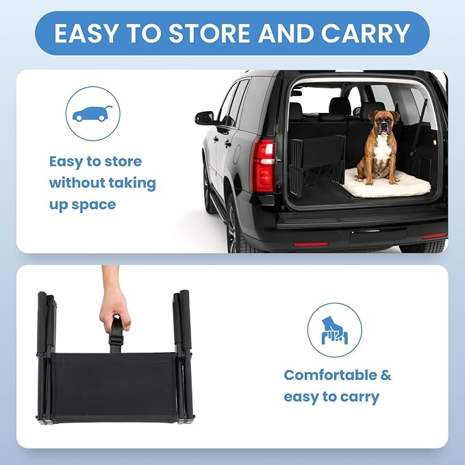 Extra Wide 4 Steps Dog Vehicle Ramps | Portable Non-Slip Pet Stairs for Cars, Trucks & SUVs | Folding Dog Ladder for High Beds | Supports Up to 200 Lbs