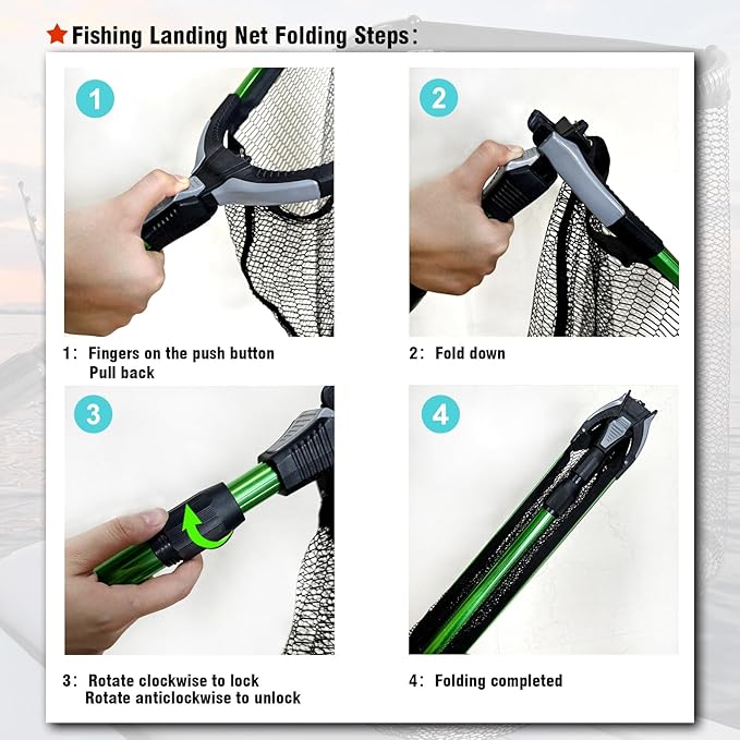 Fiblink Folding Aluminum Fishing Landing Net Fish Net with Extending Telescoping Pole Handle