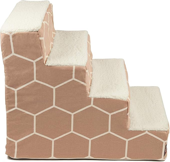 Majestic Pet 4 Step Portable Dog Stairs for Small Dogs to get on Bed Supports 250 lbs or Less – Dog Steps for High Bed with Machine Washable Cover –Pet Stairs for Cats Hexo Shapes Blush Pink
