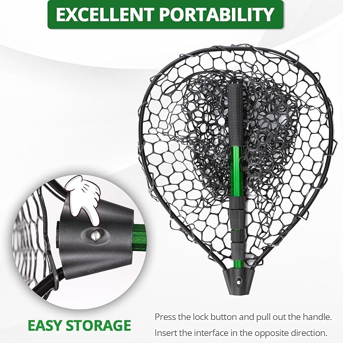 Rubber Fishing Net with Telescoping Handle - High Strength Landing Net for Fishing with Soft Rubber Netting, Two Sizes Options