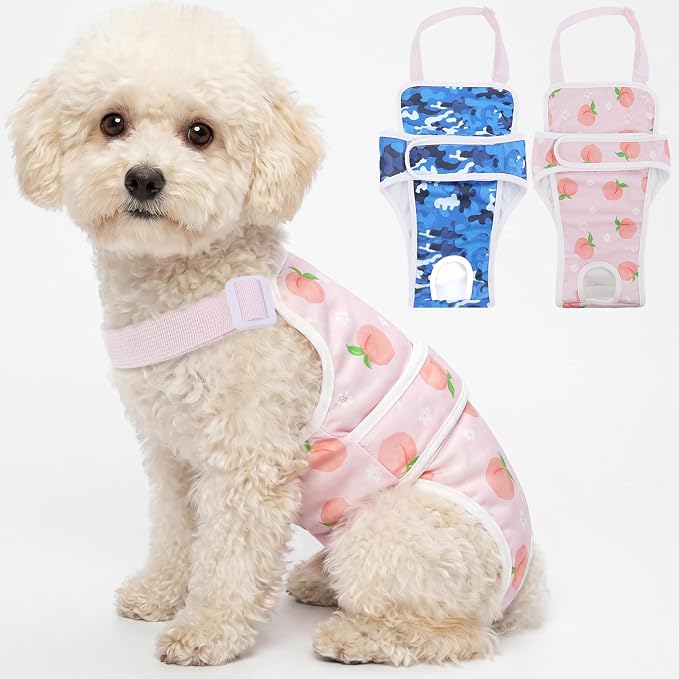 ASENKU 2 Pack Female Dog Diapers with Suspenders, Reusable Washable Puppy Panties for Small Dogs, Leak-Proof Pet Underwear for Heat Cycle & Period