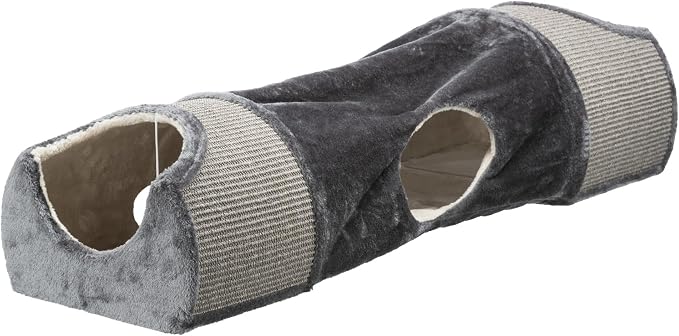 Trixie Cuddly Condos and Tunnel for Cats - Indoor Cat Furniture with Play Condos, Hideaway Tunnel, Dangling Cat Toys - Sisal Scratching Surface - Collapsible Design for Easy Storage, Gray