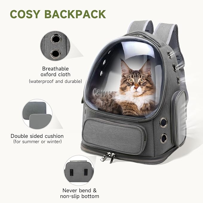 Cawypety Cat Backpack Carrier, Breathable Cat Carrier Large Space Bubble Pet Backpack for Kitty Small Dog up to 12lbs, Transparent & Foldable Pet Carrier for Travel Hiking