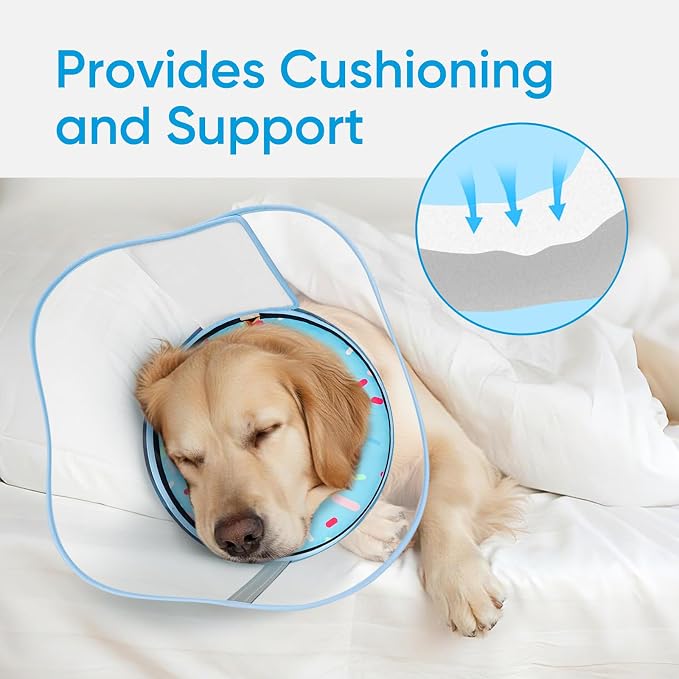 Sponge Dog Cone Collar, Dog Donut Collar After Surgery with Clear Shield, Adjustable Soft Cone for Dogs to Stop Licking-Comfy Cone for Large Medium Small Dogs (DonutBlue,M)