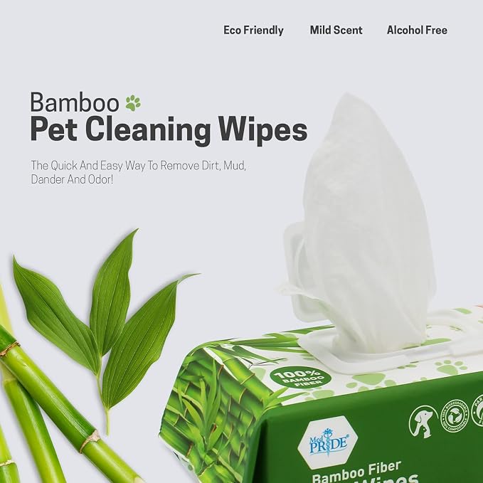 MED PRIDE Bamboo Fiber Dog Wipes for Paws and Butt, Hypoallergenic Paw Wipes, Biodegradable, XL 8in X 8in, Aloe Vera & Vitamin E (Pack of 100 Wipes)