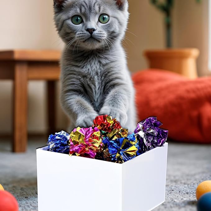 150 Pcs Cat Crinkle Toys, 2-Inch Crinkle Balls for Cats, Colorful Aluminum Foil Cat Balls for Indoor Cats, Interactive Ball for Chase, Pounce, and Exercise
