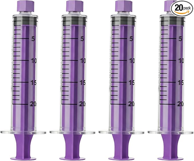 20ml Syringes with Cap without Needle - 20cc Plastic Syringe for Liquid, Feeding, Blister-Packed, Pack of 20