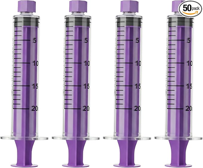20ml Syringes with Cap without Needle - 20cc Plastic Syringe for Liquid, Feeding, Blister-Packed, Pack of 50