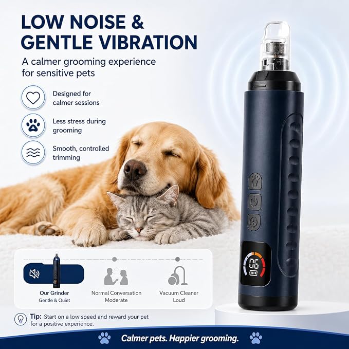 2026 Upgraded Silent Groom Pro Nail Grinder, 6-Speed Dog Nail Grinder with Led Light, Grooming Pro Pet Nail Grinder with 2 Grinding Heads, Pet Nail Trimmers for Small Medium Large Dogs & Cats