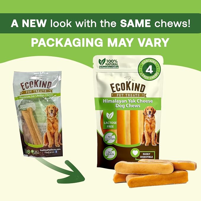 EcoKind Yak Cheese Himalayan Dog Chews, Yak Chews for Large Dogs, Long Lasting Bone for Aggressive Chewers, 3 Ingredient Natural High Protein Treats, No Additives or Lactose, Large - 12+ Chews (3 lbs)