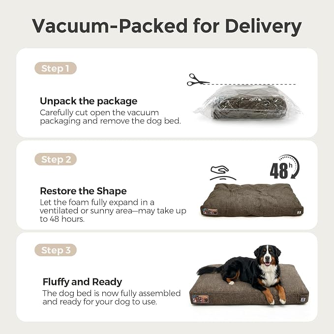 Sytopia 47 Inch Indestructible Durable Dog Beds for XXL Dogs, Chew Proof Waterproof Pet Crate Pad with Machine Washable Removable Cover, Great for Indoor, Outdoor, Crate, Patio Use, Brown