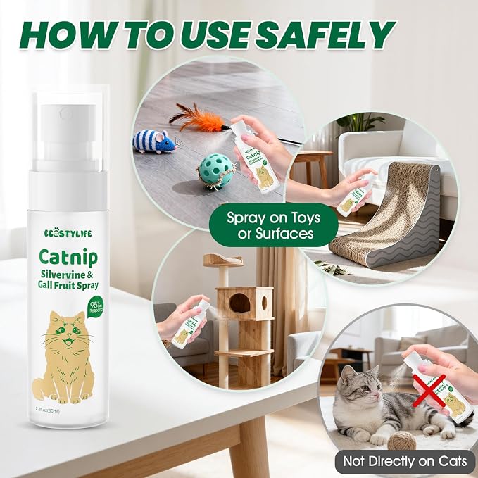 Upgraded Catnip Spray for Indoor Cats, 2.8 fl oz – Natural Formula with Silvervine & Gall Fruit, Encourages Play & Scratching, Ideal for Scratching Post, Suitable for Cats Less Responsive to Catnip