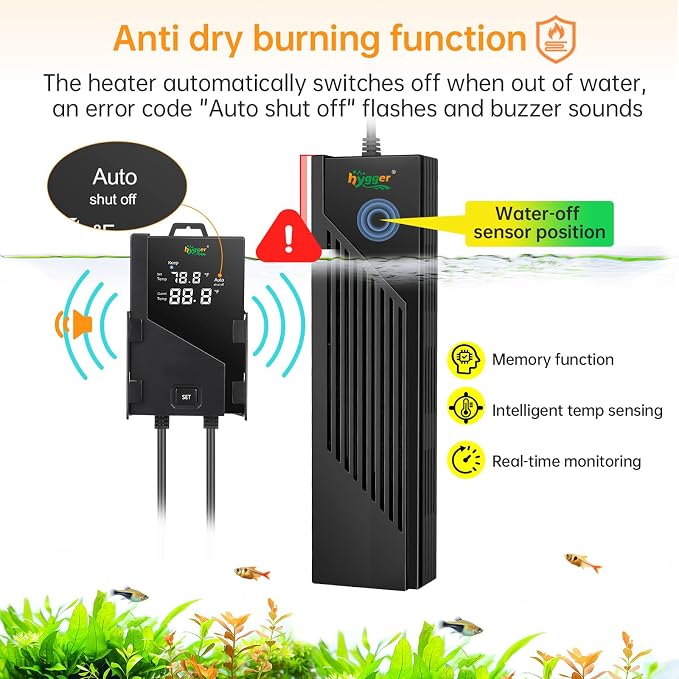hygger Aquarium Heater with Intelligent Temperature Controller, 800W for 80-220 Gallon Submersible Fish Tank Heater with Leaving Water Automatically Stop Heating System, for Freshwater Saltwater