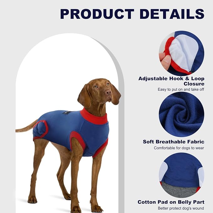 IDOMIK Dog Recovery Suit for Female Spay - Adjustable Anti-Licking Dog Post Surgery Onesie, Male Female Dog Neuter Spay Suits, Soft Abdominal Wound Bandage & E-Collar Cone Alternative
