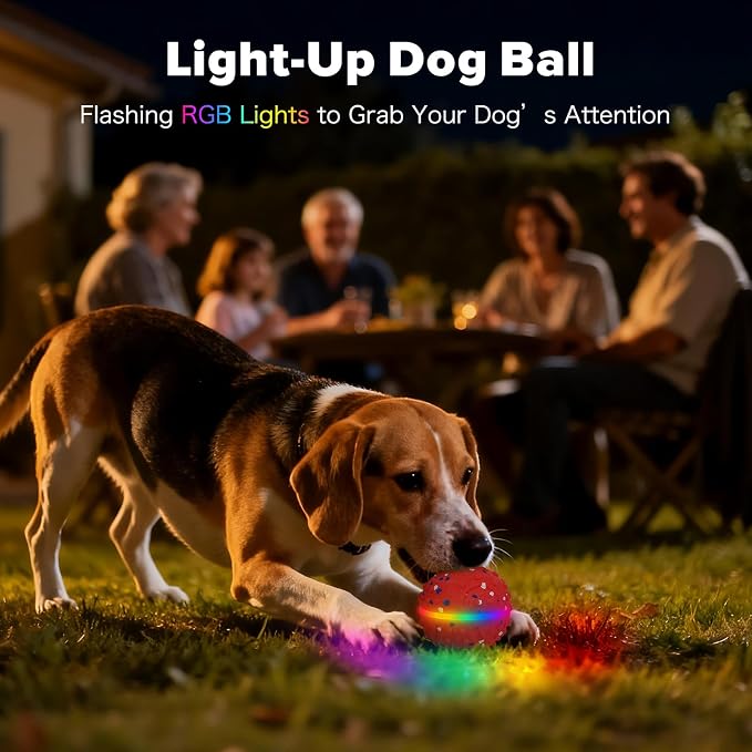 Interactive Dog Toys Ball, Self-Rolling & Bouncing Ball with RGB Colorful Lights to Keep Them Busy, 3-in-1 Interactive Mode, E-TPU Material, Type-C Charging, Moving Dog Toy for Dogs Puppies (Red)