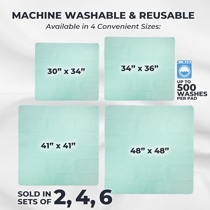 GREEN LIFESTYLE® Washable Underpads Pack of 6 - 30x34 and Pack of 2 - 41x41 Bundle - Heavy Absorbency Reusable Bedwetting Incontinence Pads for Kids, Adults, Elderly, and Pets