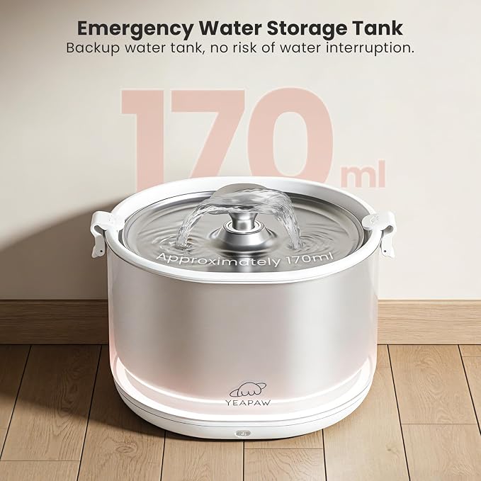 Cat Water Fountain Pumpless Stainless Steel Buckets & Bowl Wireless Pet Water Fountain 2.5L Water Fountains for Cats Indoor Dispenser Easy to Clean BPA -Free White