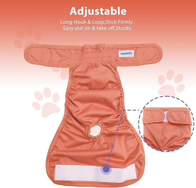 Vecomfy Reusable Female Dog Diapers for Medium Dogs,(4 Pack) Easy Absorbent Medium Doggie Diapers for Peeing,in Heat,Dog Period Panties,M