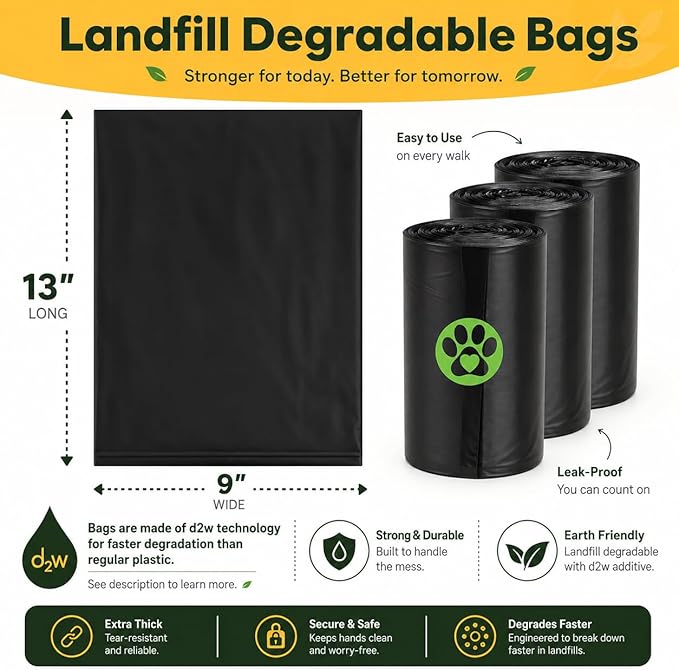 Dog Poop Biodegradable Black Bags with Dispenser (700 Bags) Eco-friendly doggy poop bags Pickup Bag 35 Refill Rolls Eco Dog Waste Bags Cat Litter Clamps & Poop Bags (35 Rolls, Uscented)