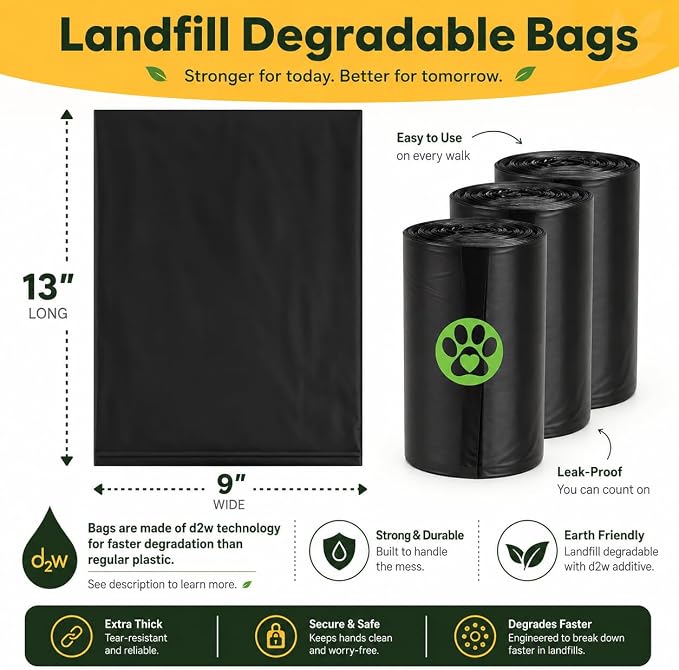 Dog Poop Bags Value Pack (1400 ct.) Extra Thick Strong Doggy Bags Guaranteed Leak-Proof Biodegradable Poop Bags w/Dispenser Eco-friendly Landfill-Degradable Refill Rolls (Black, 70 Rolls, Unscented)