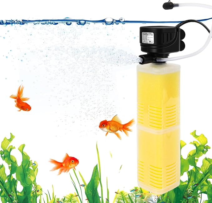 320GPH Aquarium Filter for 40–100 Gallon Fish Tanks, 4-in-1 Submersible Internal Filter with Layered Filtration, Water Pump, Air Outlet and Wave Flow Design