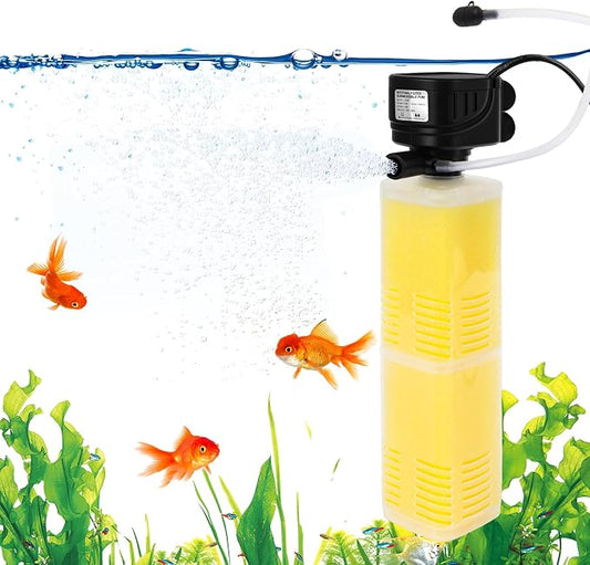 320GPH Aquarium Filter for 40–100 Gallon Fish Tanks, 4-in-1 Submersible Internal Filter with Layered Filtration, Water Pump, Air Outlet and Wave Flow Design