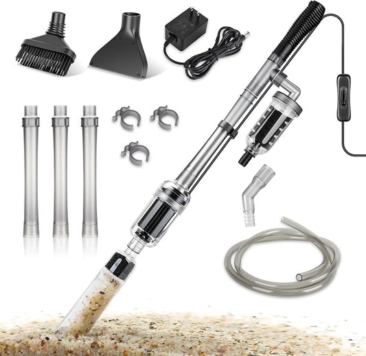 hygger Electric Aquarium Gravel Cleaner, 528GPH Fish Tank Vacuum, 5-in-1 Automatic Sand Washer Water Changer Cleaning Kit for Freshwater Saltwater, Adjustable Length Handle Tube,Hose, Clamp