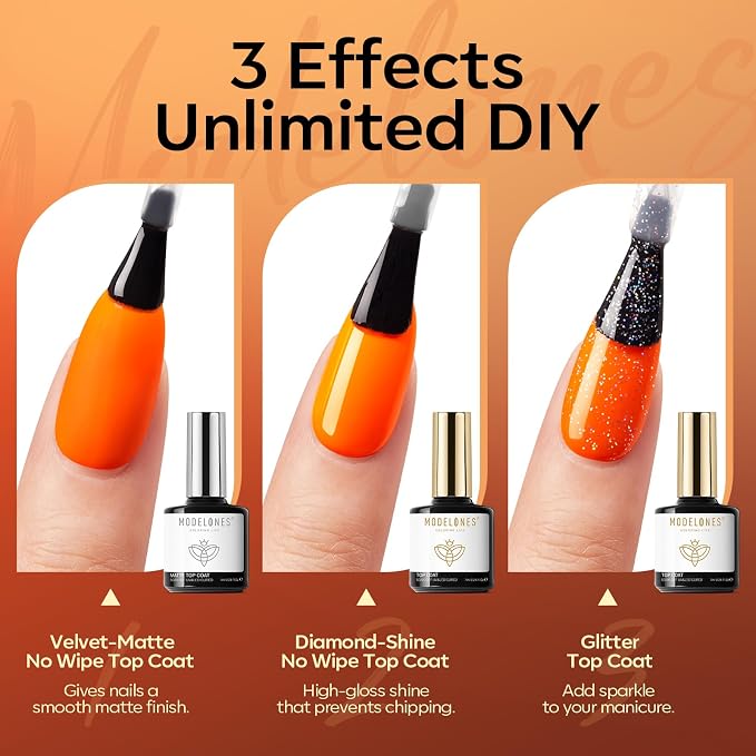 modelones 24PCS Fall Gel Nail Polish Kit, Red Brown Green Yellow Orange Gel Polish Set Soak Off Nail Polish Kit with Glitter, Glossy and Matte Top Base Coat DIY Manicure at Home