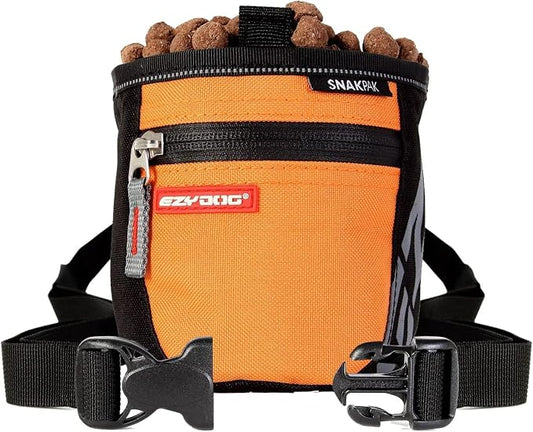 EzyDog SnakPak Wearable Dog Treat Bag Training Pouch with Magnetic Closure, Zipper Pocket, and Belt (Orange)