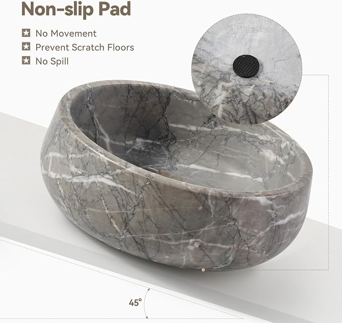 Karibiber Marble Dog Bowl, 5lbs Weighted Dog Food Bowl, Non-Slip Large Heavy Water Bowls, Grey Stone Food and Water Dish for Medium Dogs, Natural Marble, Easy to Clean, Holds 4 Cups