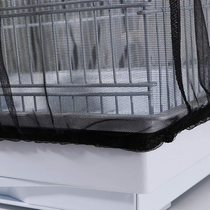 ISMARTEN Bird Cage Seed Catcher (2 Pack), Airy Gauze Bird Cage Cover Seeds Guard Dust-Proof Universal Birdcage Accessories Mesh Net Cover (Black + White, S)