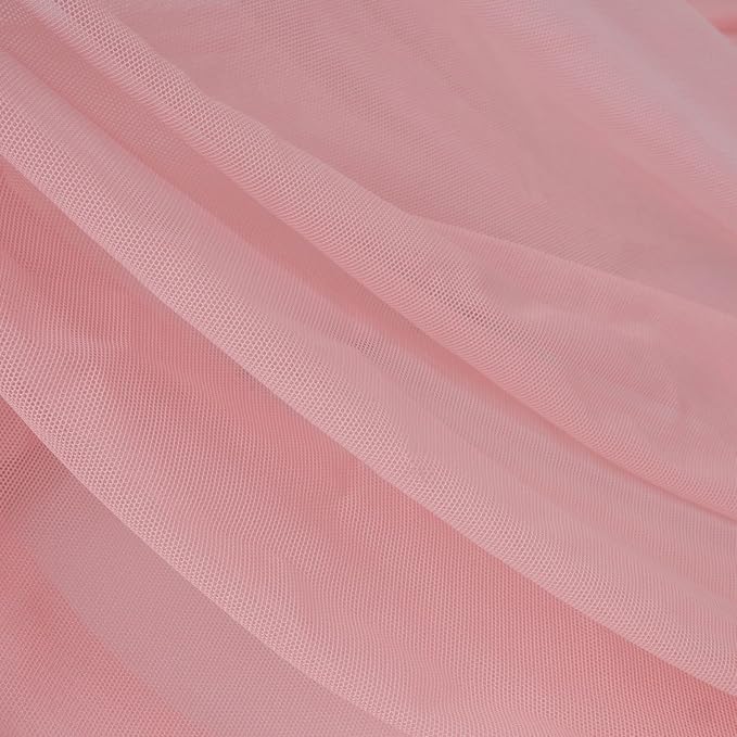 Superfine 4-Way Stretch Net Fabric Nylon Spandex Power Mesh, Pre-Cut 5 Yards Long 60" Wide, Lightweight Sheer (Pink)