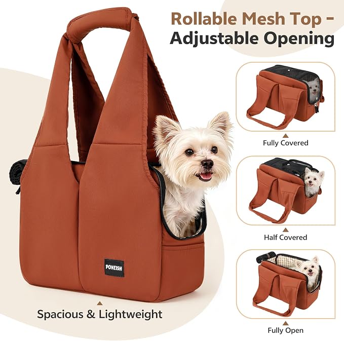 Dog Purse Carrier for Small Dogs and Cats, Soft-Sided Pet Tote Bag with 6 Large Pockets, Collapsible Travel Puppy Carrier, Fits Pets up to 13 lbs (Caramel, 15.7" L x 8" W x 11.8" H)
