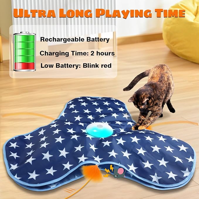 Oxawo Interactive Cat Toys Chirping and Moving Feather Wand - Motion-Activated Cat Toys and Rechargeable