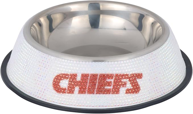 The Memory Company Officially Licensed Stainless Steel Pet Bowl, Premium Bling Team Logo Dog & Cat Food & Water Dish, Non-Slip Rubber Base, for Large/Small Breeds