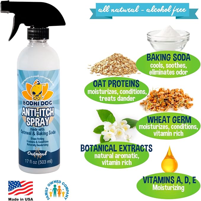 Bodhi Dog Itch Relief Spray - Natural Relief for Dry, Itchy, Allergic, or Bug-Bitten Skin - Safe for Dogs & Cats - Soothing Oatmeal Formula - Made in USA (Oatmeal, 17 Fl Oz)