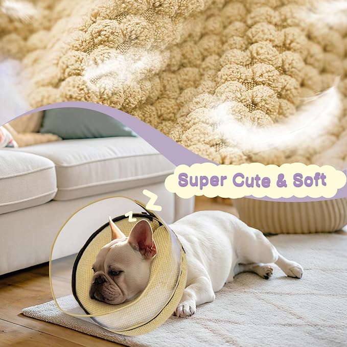 Soft Inflatable Dog Cone for Surgery Recovery, Protective Dog Donut Collar with Shield to Stop Licking Wounds, 2-in-1 Patented Comfort Blow-Up Collar for Small Pets, Chihuahua (Khaki, S)