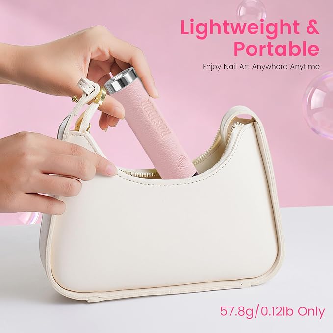 Mini U/V Lamp for Gel Nails- Rechargeable Handheld Nail U V Led Curing Light with Stand- Flash Cure Fast Dry U/V Lamp with Auto Sensor for Home Manicure and Salon (Pink)