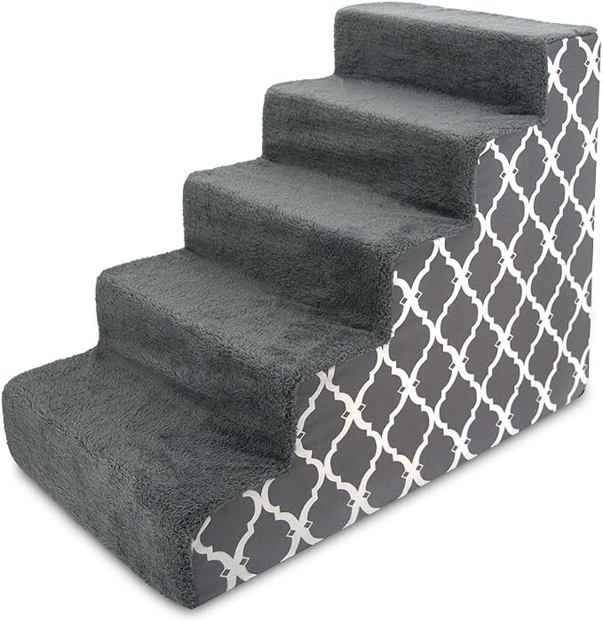 Best Pet Supplies Dog Stairs & Steps - Foam Steps for Small Dogs & Cats, Non-Slip Indoor Balanced Pet Step Support, Dog Ramp, No Assembly, Gray Lattice Print, 5-Step (22.5-inch Height)