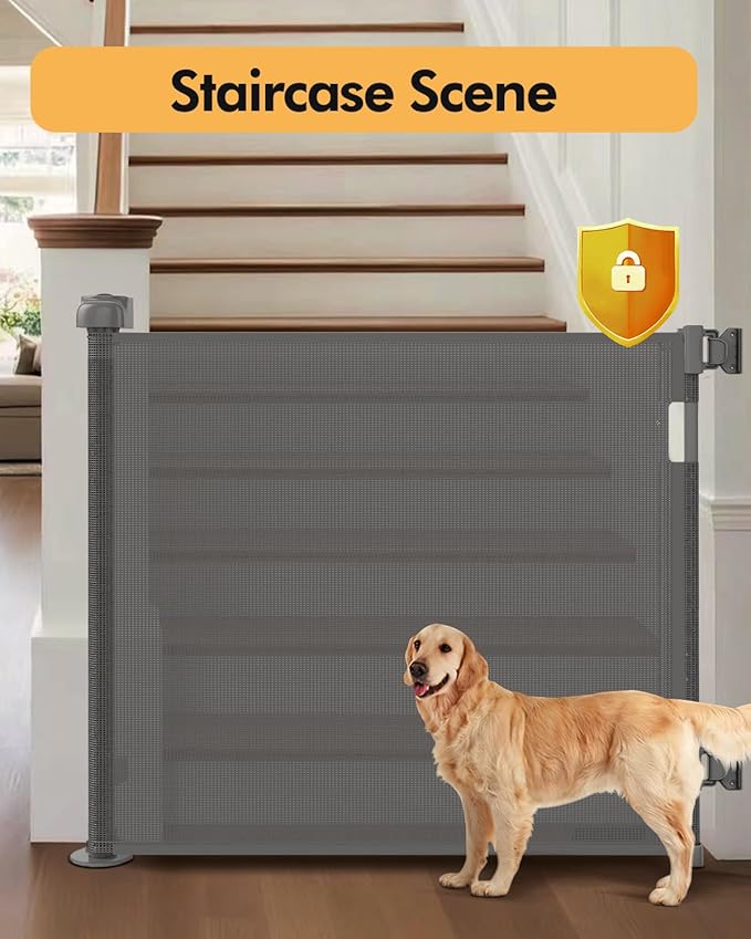 Retractable Baby Gate for Stairs & Doorways,71" Wide x 33.6" Tall Easy Installation Mesh Dog Gate for Indoor & Outdoor Use,Pet and Dog Safety Gate for Hallways(Grey)