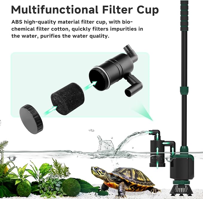 AQQA Fish Tank Cleaner, 34W 600GPH DC Gravel Vacuum for Aquarium, 6 in 1 Aquarium Vacuum Gravel Cleaner Adjustable Water Flow Cleaning Tools for Change Water Wash Sand Water Filter Water Circulation