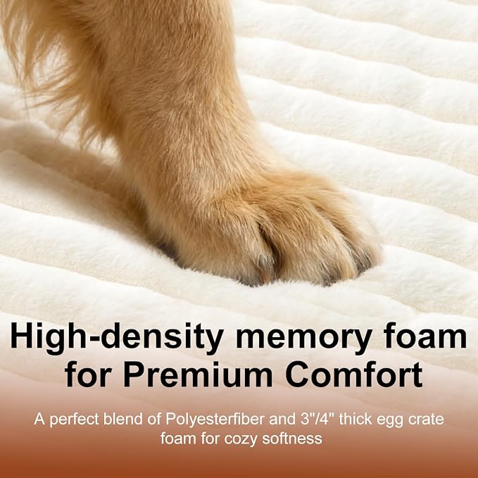 Waterproof Orthopedic Dog Bed for Medium Dogs, Medium Non-Slip Pet Beds with Sides, Egg-Crate Memory Foam Dog Couch for Crate Removable Washable Cover, Beige