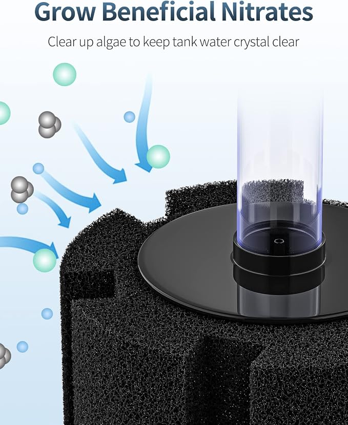 Pawfly Aquarium Large Bio Sponge Filter Quiet Betta Fry Shrimp and Fish Foam Filter with Nano Air Stone for Large Fish Tanks up to 150 Gallons