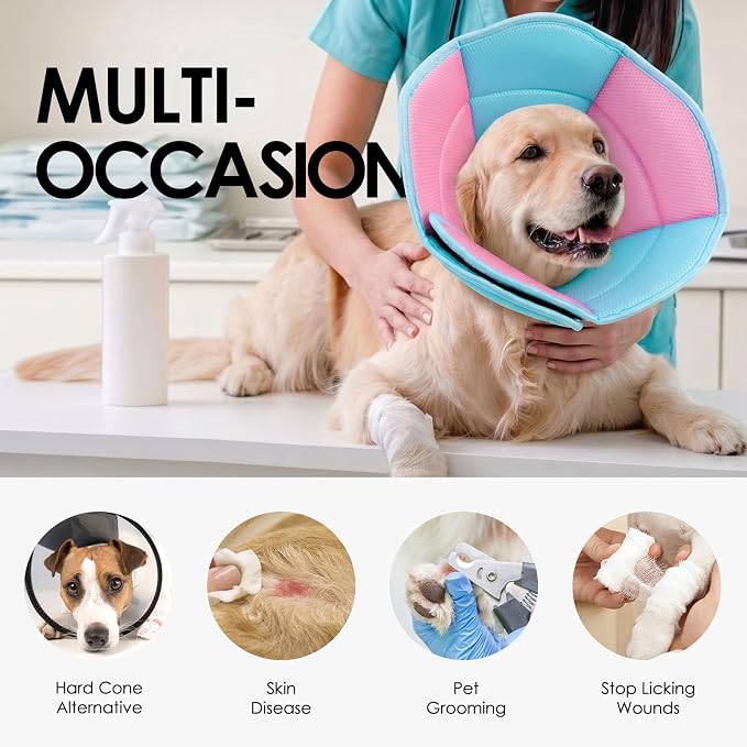 AOFITEE Dog Cone - Soft Cone for Dogs to Stop Licking After Surgery, Foldable Small Dog Cone Collar, Adjustable Cones for Dogs for Wound Healing, Elizabethan Pet E-Collar, BluePink Small