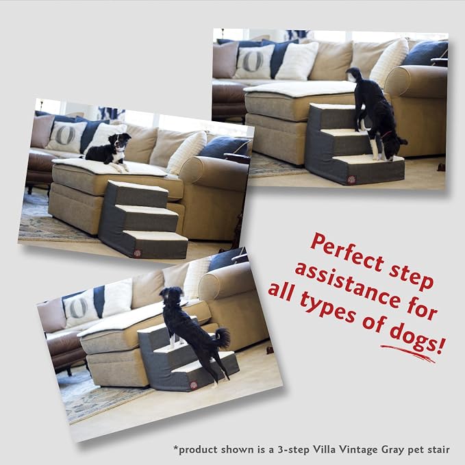 Majestic Pet 3 Step Portable Dog Stairs for Small Dogs to get on Bed Supports 25 lbs or Less – Dog Steps for High Bed with Machine Washable Cover – Pet Stairs for Cats Links Black