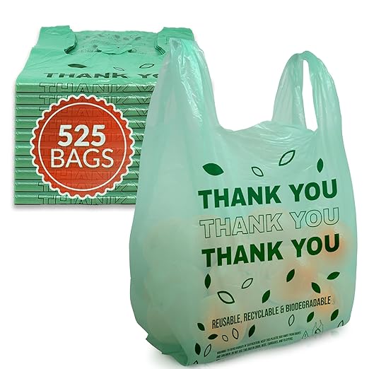 Reli. Biodegradable Thank You Bags | 525 Count (11.5" x 6.5" x 21") | Green Plastic Bags with Handles | Ideal for Grocery, Shopping, Food Take Out, Small Business | Oxo-Biodegradable Plastic