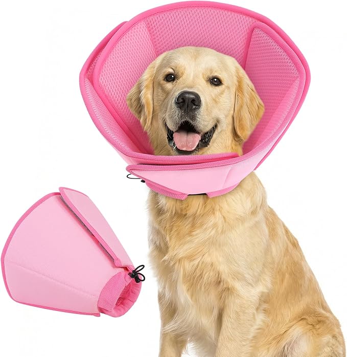 Dog Cone Collar - Soft Elizabethan Collar for Dogs After Surgery, Comfy Cone for Dogs to Stop Licking, Adjustable Dog Cone Alternative for Wound Healing (Pink, XL)