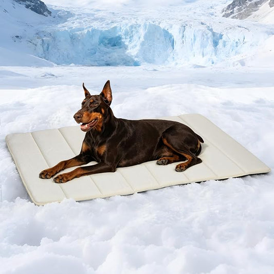 Dog Cooling Mat for Large Dogs – 47"x29" Orthopedic Memory Foam Pad for Summer, Hot Weather & Joint Relief | Washable, Non-Slip Crate Mat for Senior Dogs, Travel & Home(Dark Beige)