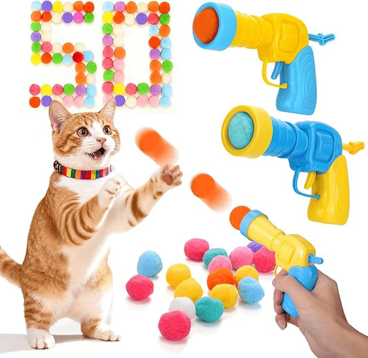 Mity rain 52PCS Cat Ball Launchers & Pom Pom Balls Interactive Cat Toy Set – Safe Soft Plush Kitten Toys for Indoor Cats, Fun Kitten Toys for Endless Active Play